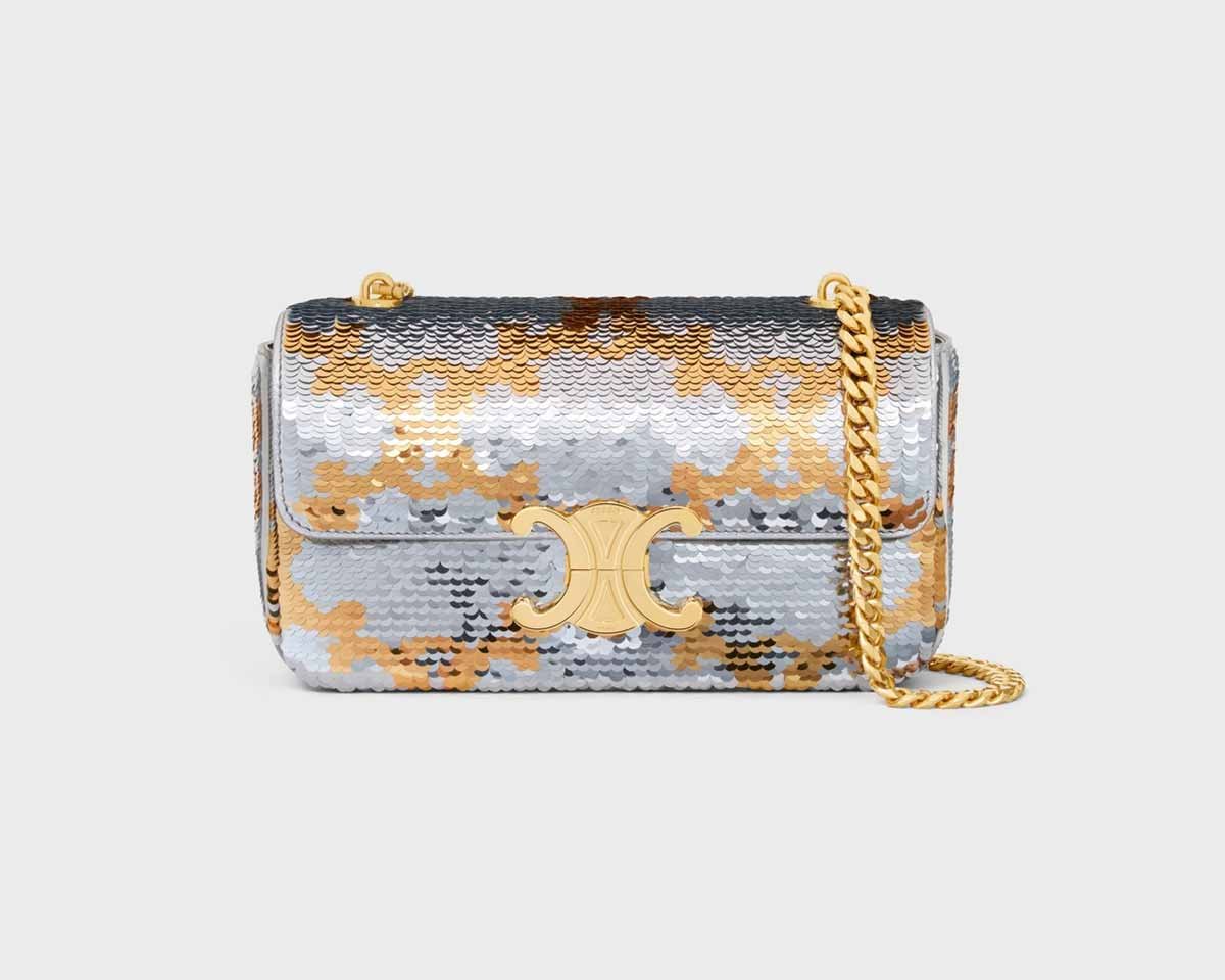 Celine shoulder bag claude avec chaine sequins triompe rhodie